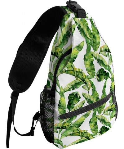 Sling Bag Crossbody Bag for Women Men Tropical Plant Banana Leaf Texture Water Color Waterproof Hiking Backpack Lightweight C...