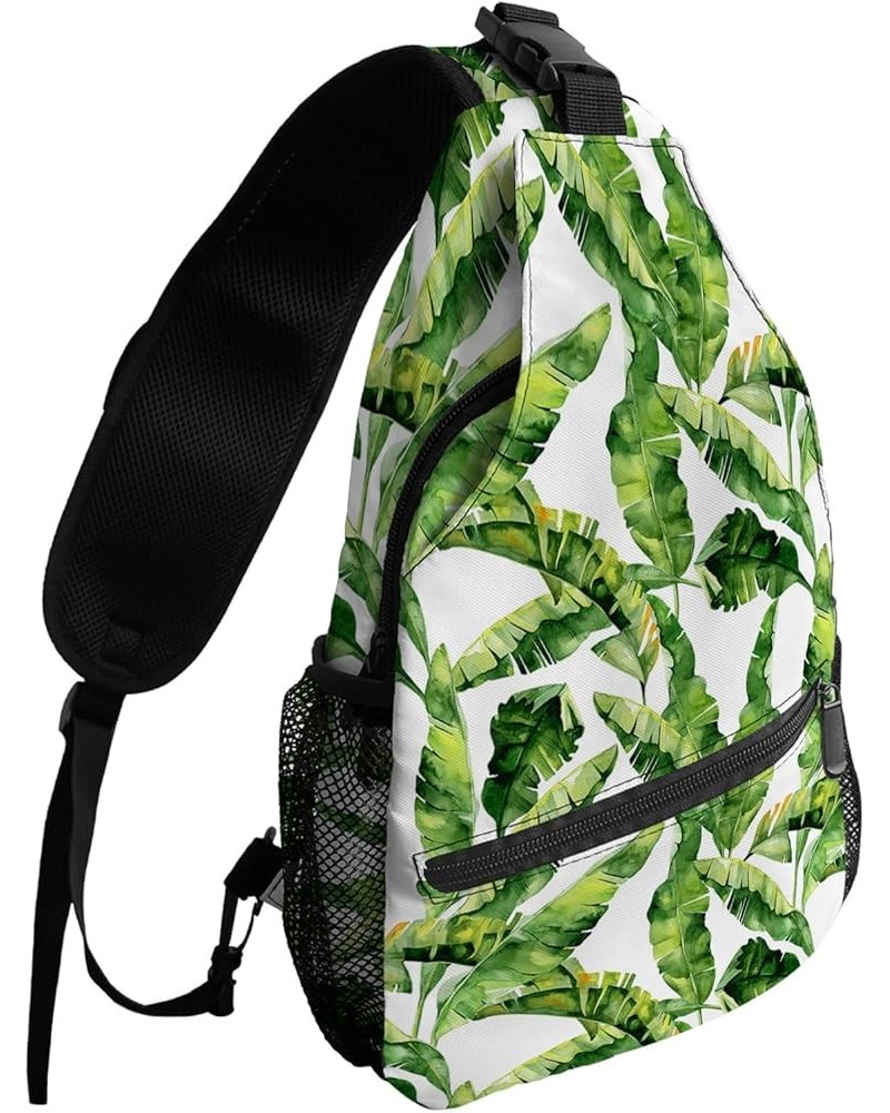 Sling Bag Crossbody Bag for Women Men Tropical Plant Banana Leaf Texture Water Color Waterproof Hiking Backpack Lightweight C...