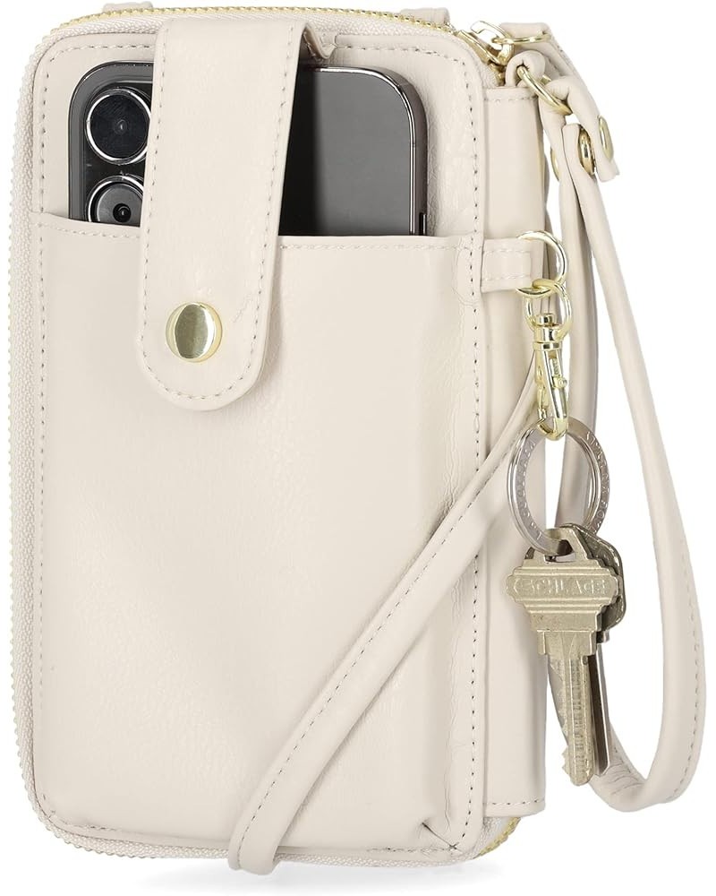 Jacqui RFID Blocking Crossbody Wallet Bag for Women, Compact Travel-Size Cell Phone Holder Purse - Vegan Leather Birch $11.50...