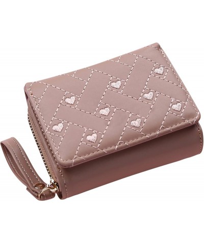 lquuo Embroidered Heart Small Wallet Credit Card Holders Cute Zipper Purses Slim Short Wallet for Women Girl,Pink, 11x8x3.5cm...