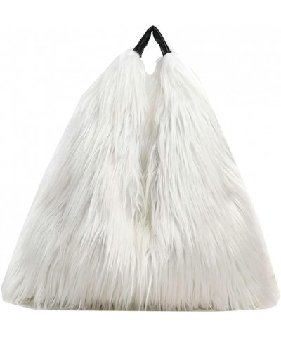 Women Fluffy Shoulder Bag Furry Faux Fur Tote Hobo Bag Trendy Y3k Purse Top Handle Handbag Large White $32.64 Totes