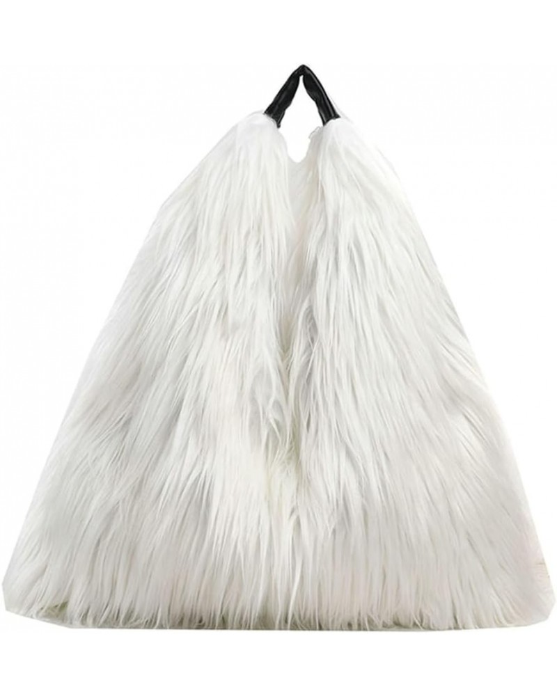 Women Fluffy Shoulder Bag Furry Faux Fur Tote Hobo Bag Trendy Y3k Purse Top Handle Handbag Large White $32.64 Totes