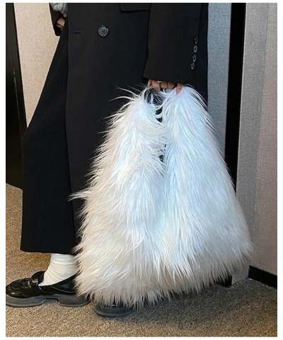 Women Fluffy Shoulder Bag Furry Faux Fur Tote Hobo Bag Trendy Y3k Purse Top Handle Handbag Large White $32.64 Totes