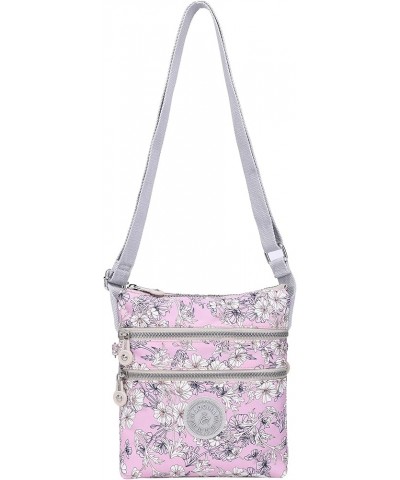 Crossbody Purses for Women Lightweight Small Travel Bag Shoulder Purses and Handbags with Multi Zipper Pockets A-pink Flower ...