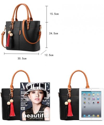 Women Handbag Tassel Desinger Tote PU Leather Shoulder Bag Purse Stitching Pattern Crossbody Bag Satchel Red $38.33 Totes