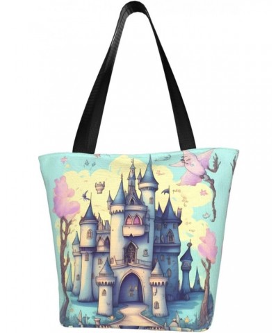 Fairytale Castle Classic Printed Design,Large-Capacity Lightweight Quilted Handbag,Suitable For Shopping,Fitness,Fashionable ...