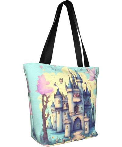 Fairytale Castle Classic Printed Design,Large-Capacity Lightweight Quilted Handbag,Suitable For Shopping,Fitness,Fashionable ...