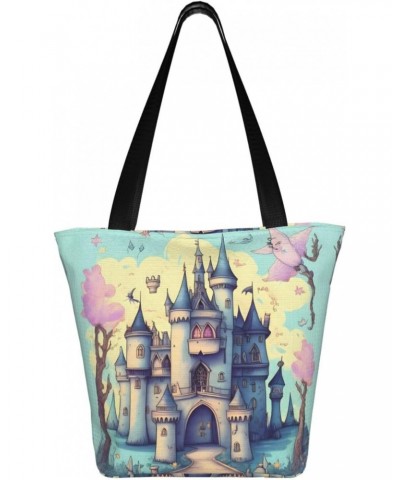 Fairytale Castle Classic Printed Design,Large-Capacity Lightweight Quilted Handbag,Suitable For Shopping,Fitness,Fashionable ...