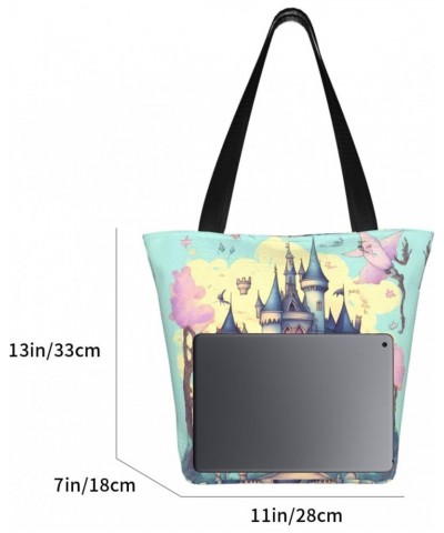 Fairytale Castle Classic Printed Design,Large-Capacity Lightweight Quilted Handbag,Suitable For Shopping,Fitness,Fashionable ...