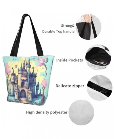 Fairytale Castle Classic Printed Design,Large-Capacity Lightweight Quilted Handbag,Suitable For Shopping,Fitness,Fashionable ...