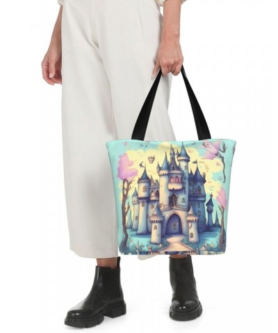 Fairytale Castle Classic Printed Design,Large-Capacity Lightweight Quilted Handbag,Suitable For Shopping,Fitness,Fashionable ...