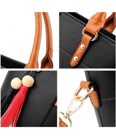 Women Handbag Tassel Desinger Tote PU Leather Shoulder Bag Purse Stitching Pattern Crossbody Bag Satchel Red $38.33 Totes