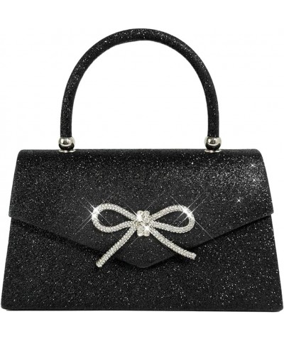 Women Sparkly Evening Bag Glitter Rhinestone Bow Clutch Wedding Party Purse Cocktail Prom Handbag Black $18.32 Evening Bags