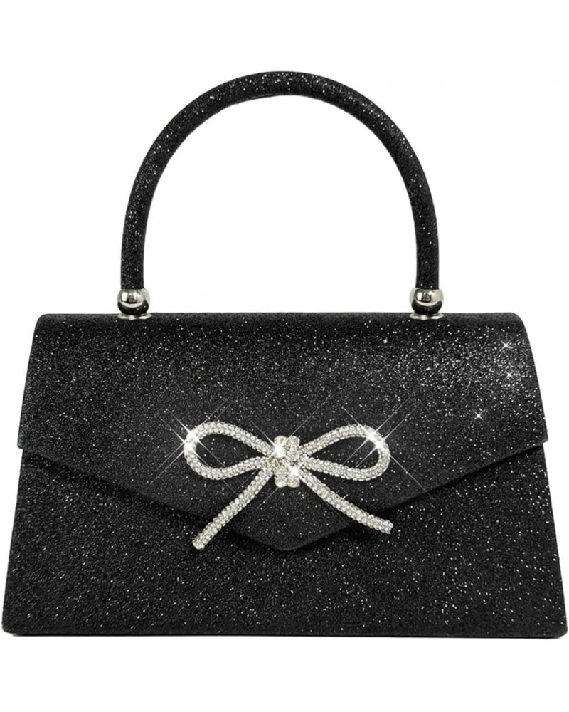 Women Sparkly Evening Bag Glitter Rhinestone Bow Clutch Wedding Party Purse Cocktail Prom Handbag Black $18.32 Evening Bags