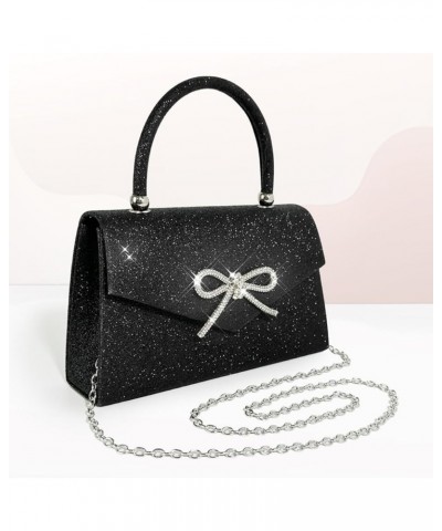 Women Sparkly Evening Bag Glitter Rhinestone Bow Clutch Wedding Party Purse Cocktail Prom Handbag Black $18.32 Evening Bags