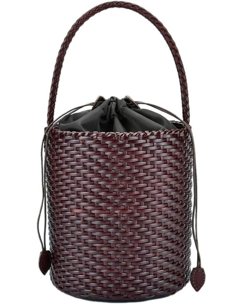 Leather Woven Bag 2023 Summer Leather Woven Bag Small Bucket Bag Japanese Bucket Bag 02 $63.84 Handbags