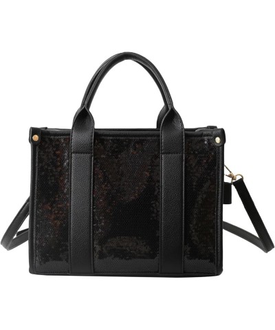 Trendy The Sequin Tote Bag for Women Handbag and Purses Vegan Leather Shoulder Crossbody Bag Black $17.35 Totes