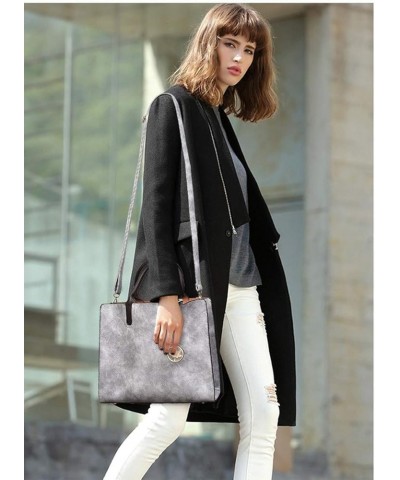 Women's Retro 3Pcs Set Handbag PU Leather Shoulder Bag OL Commuter Package Light Gray $18.03 Shoulder Bags