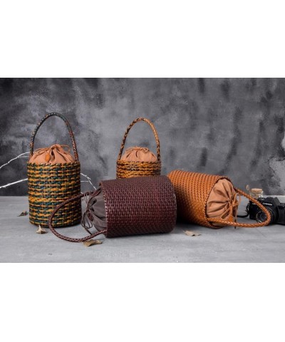 Leather Woven Bag 2023 Summer Leather Woven Bag Small Bucket Bag Japanese Bucket Bag 02 $63.84 Handbags