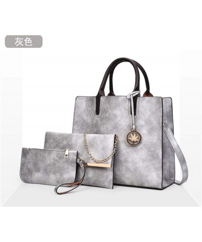 Women's Retro 3Pcs Set Handbag PU Leather Shoulder Bag OL Commuter Package Light Gray $18.03 Shoulder Bags