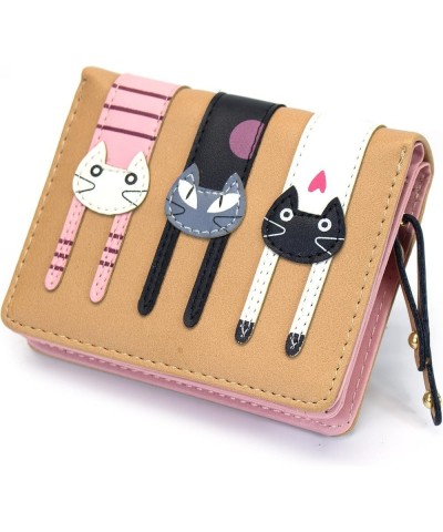 Mini Faux Leather Bifold Cute 3 Cat Zipper Clutch Wallet Handbag for Women Girls Short-Coffee $10.59 Wallets