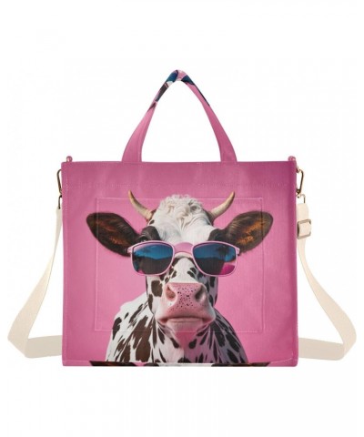 Pink Cool Cow Tote Bag Corduroy Tote Bag Women Shoulder Handbags with Etachable Shoulder Strap $16.17 Totes