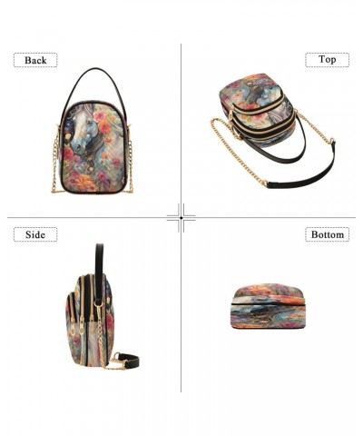 Chain Crossbody Bags for Women Horse White Flowers Painting Quilted Shoulder Crossbody Handbags Travel Cross Body Cell Phone ...