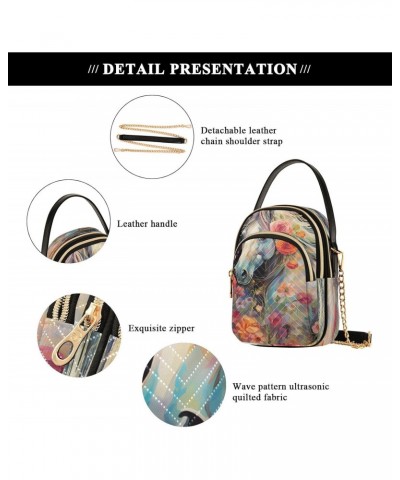 Chain Crossbody Bags for Women Horse White Flowers Painting Quilted Shoulder Crossbody Handbags Travel Cross Body Cell Phone ...