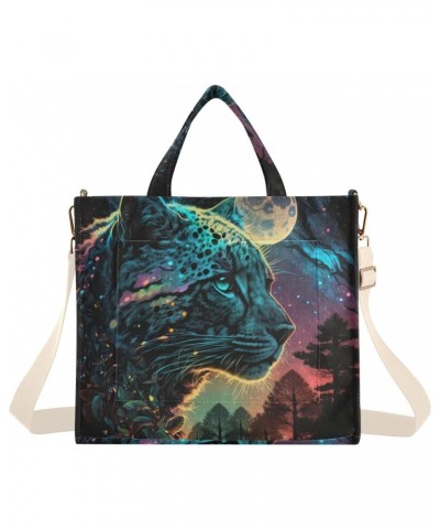 Beautiful Jaguar Moon Corduroy Women Tote Bag, Handbag Purse with Detachable Strap $11.80 Crossbody Bags