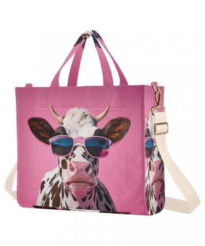 Pink Cool Cow Tote Bag Corduroy Tote Bag Women Shoulder Handbags with Etachable Shoulder Strap $16.17 Totes