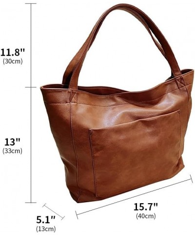 Retro Faux Leather Tote Bag Shoulder Tote Women Shoulder Tote Bag Soft Faux Leather Tote Bag Large Capacity Casual Gold Brown...