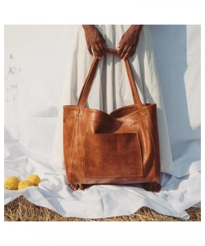 Retro Faux Leather Tote Bag Shoulder Tote Women Shoulder Tote Bag Soft Faux Leather Tote Bag Large Capacity Casual Gold Brown...