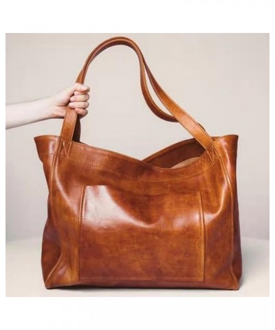 Retro Faux Leather Tote Bag Shoulder Tote Women Shoulder Tote Bag Soft Faux Leather Tote Bag Large Capacity Casual Gold Brown...