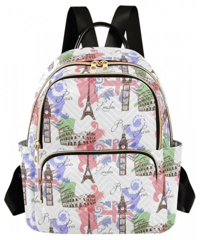 Eiffel Tower Big Ben Famous Landmarks Of Europe Women Backpack Purse Shoulder Bag Color Small $15.18 Backpacks