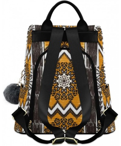 Leopard Spots Orange Mandala Ethnic Print Backpack Purse for Women Travel Bag Anti Theft Back Pack Fashion Shoulder Bag with ...