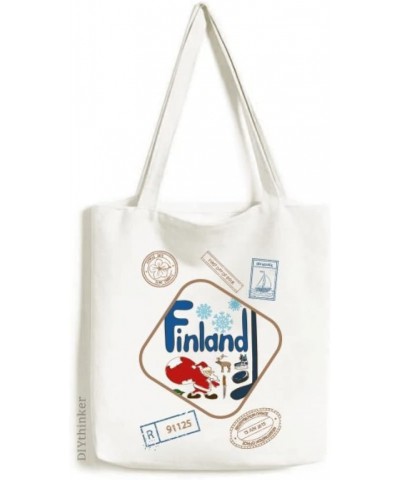 Finland National symbol Landmark Pattern Stamp Shopping Ecofriendly Storage Canvas Tote Bag $14.57 Totes