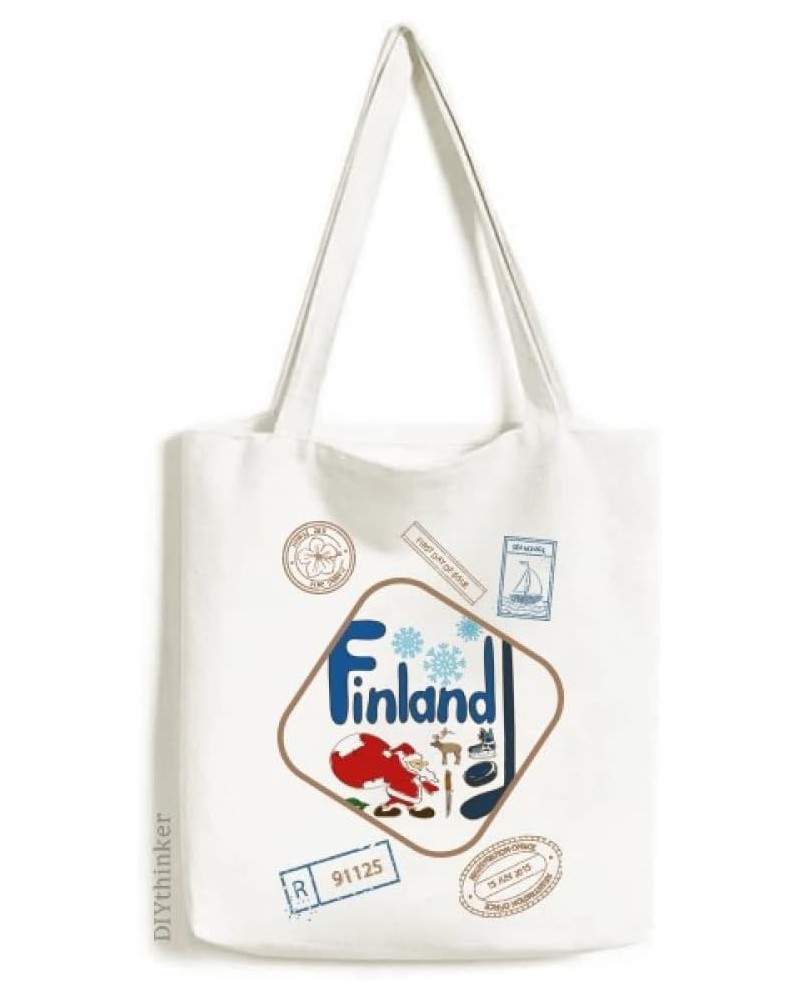 Finland National symbol Landmark Pattern Stamp Shopping Ecofriendly Storage Canvas Tote Bag $14.57 Totes