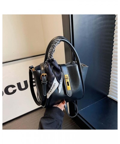 Retro Tote Bag Women's Versatile One Shoulder Crossbody Bag Handbag Black $18.40 Crossbody Bags