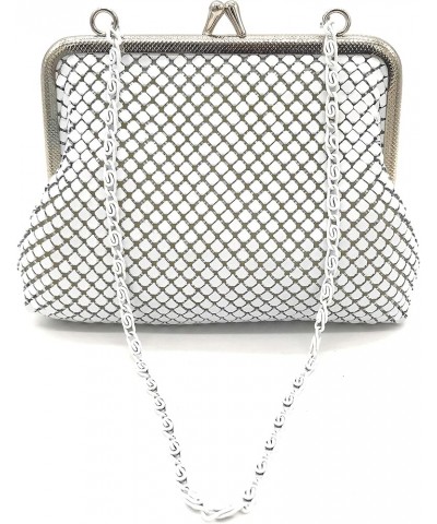 XXX-Small Women clutch metal mesh purse Hand strap carry for Party Cocktail Prom Wedding Banquet White $9.49 Evening Bags