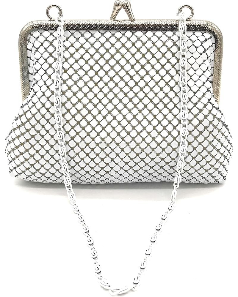 XXX-Small Women clutch metal mesh purse Hand strap carry for Party Cocktail Prom Wedding Banquet White $9.49 Evening Bags