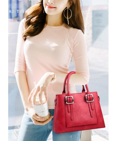 Women Casual Handbag PU Leather Crossbody Bags Fashion Shoulder Bag Purse-Brown Red $29.93 Totes