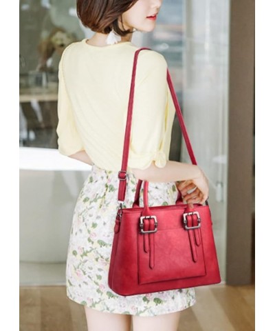 Women Casual Handbag PU Leather Crossbody Bags Fashion Shoulder Bag Purse-Brown Red $29.93 Totes