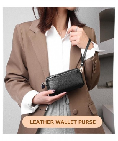 Women's Genuine Leather Wristlet Clutch Wallet Purses Small Crossbody Bags 7 Inch Shoulder Handbag 2 Straps Black $11.07 Wris...