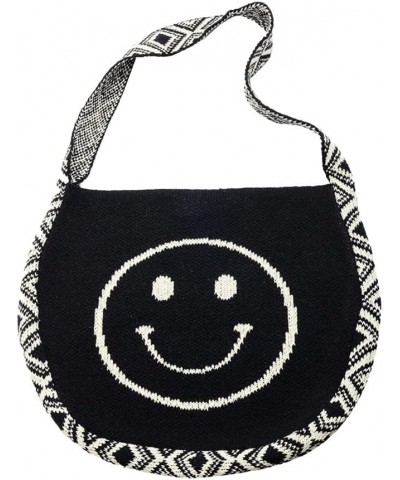 Poppy Smiley Face Retro Knit Bag for Women Black $18.90 Handbags