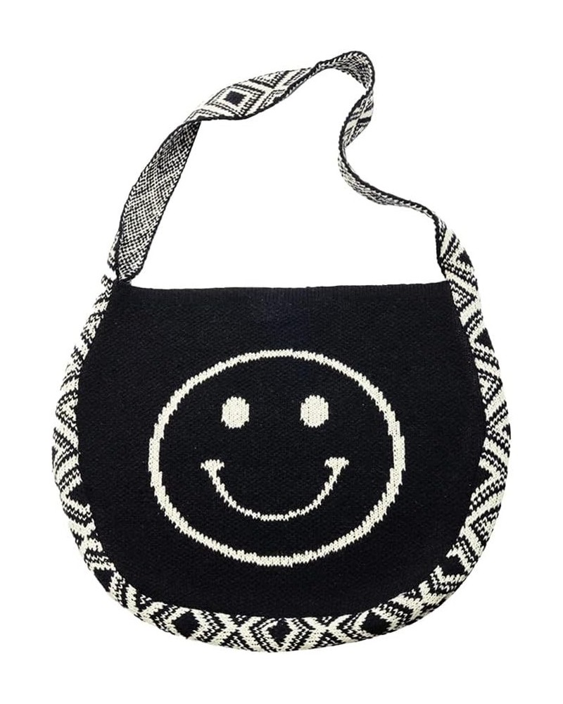 Poppy Smiley Face Retro Knit Bag for Women Black $18.90 Handbags