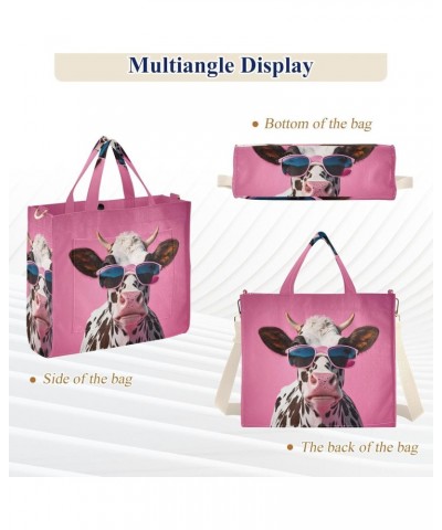 Pink Cool Cow Tote Bag Corduroy Tote Bag Women Shoulder Handbags with Etachable Shoulder Strap $16.17 Totes