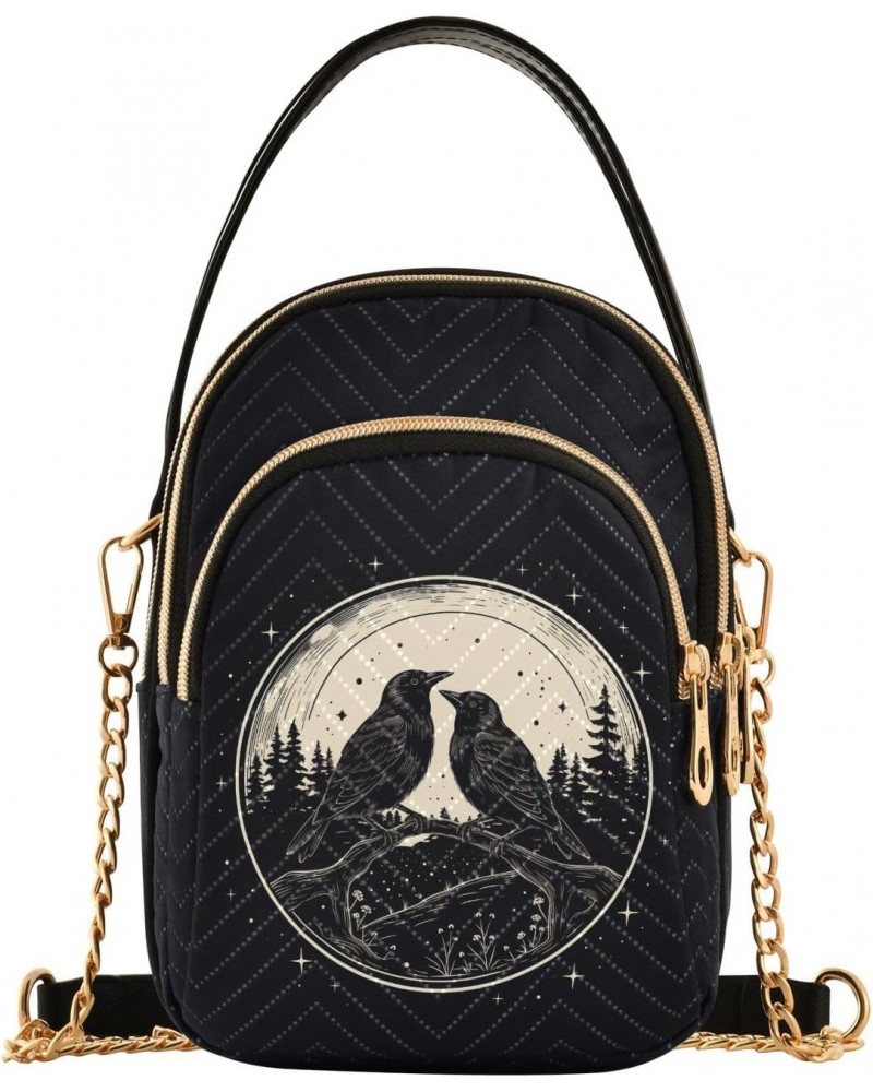 Retro Black Birds Style Women's Crossbody Handbags with Zipper, Casual Leather Cell Phone Purse Crossbody Bags for Ladies $10...