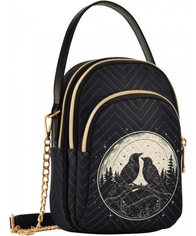 Retro Black Birds Style Women's Crossbody Handbags with Zipper, Casual Leather Cell Phone Purse Crossbody Bags for Ladies $10...