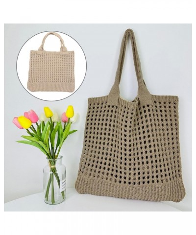 Women Straw Woven Summer Beach Bag Tote Shoulder Handmade Weaving Handbag Khaki $8.64 Totes