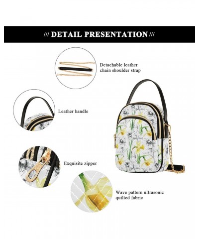 Chain Crossbody Bags for Women Watercolor Narcissus Flowers Quilted Shoulder Crossbody Handbags Travel Cross Body Cell Phone ...